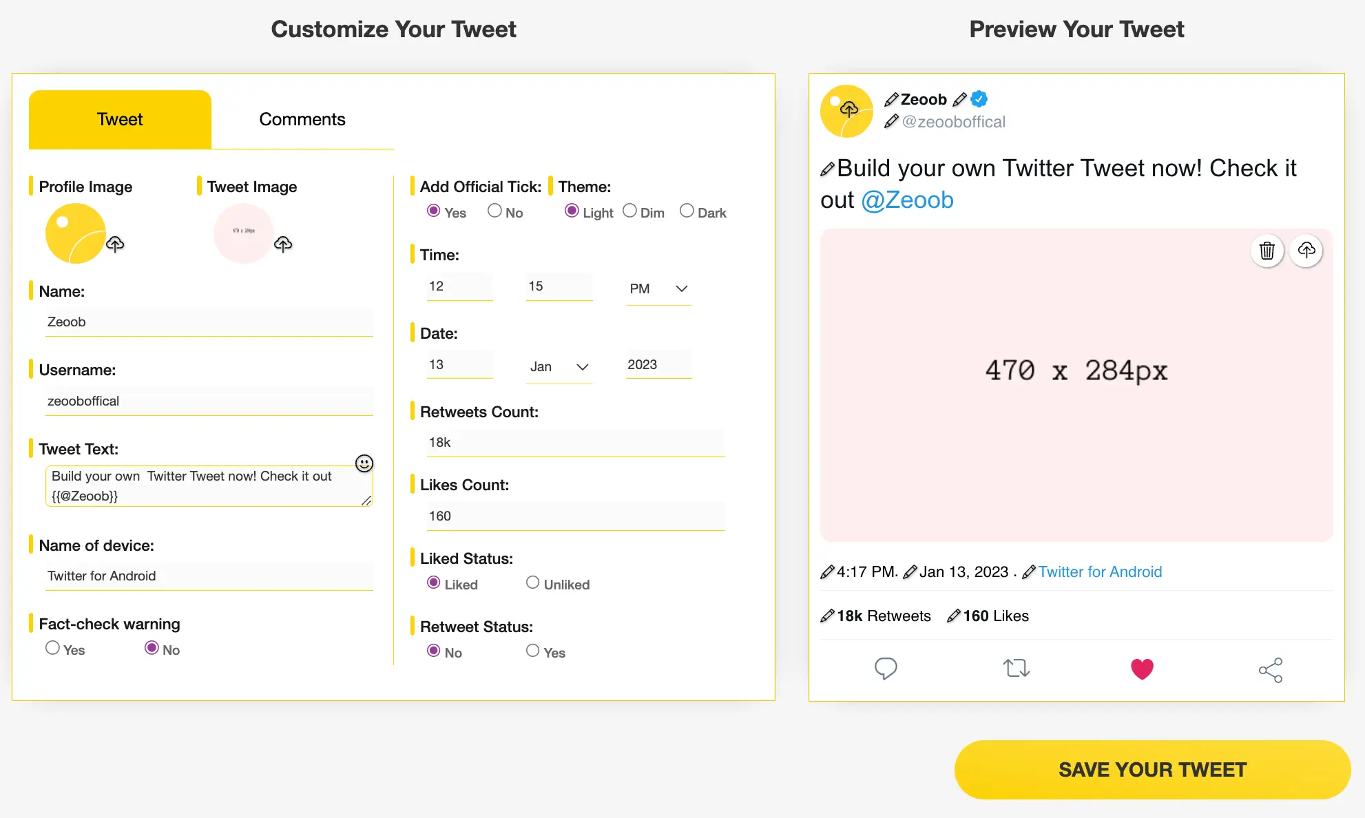 A Preview of Tweet generator tool