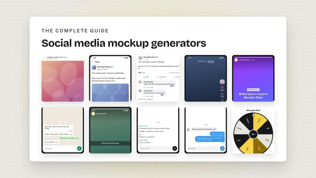 Ten social media mockups, one from each generator