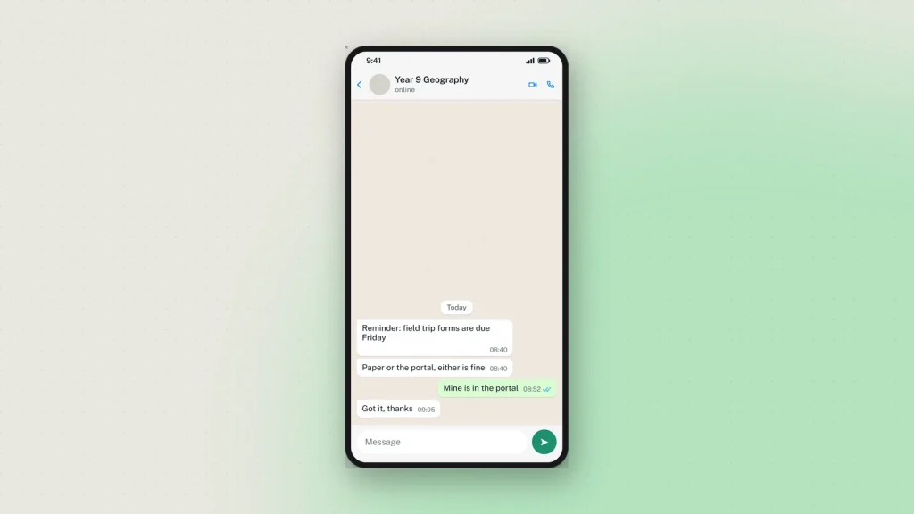 A WhatsApp conversation mockup
